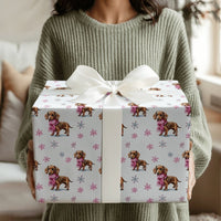 Pink Scarf Dog Holiday Gift Wrap, Dachshund Christmas Wrapping Paper, Watercolor Wiener Dog Wrapping Paper, Winter Pet Gift Wrap Roll