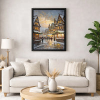 Snowy European Old Town Canvas Art, Christmas Market Canvas Print, Festive Winter Oil Painting Canvas, Comfy Holiday Wall Decor, Xmas Present