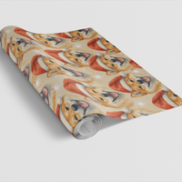 Dog Santa Hat Gift Wrap, Shiba Inu Christmas Wrapping Paper, Shiba Inu Holiday Wrapping Paper, Dog Lover Xmas Gift Wrap Roll