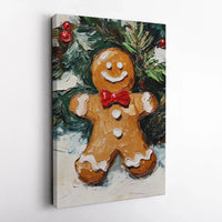 Impasto Oil Painting Canvas, Gingerbread Man Canvas Wall Art, Christmas Gingerbread Canvas Print, Holiday Kitchen Wall Decor, Xmas Home Present