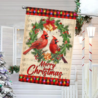 Festive Wreath Red Birds Yard Flag, Merry Christmas Cardinal Garden Flag, Double Sided Winter Holiday Lawn Flag, Bird Lover Present