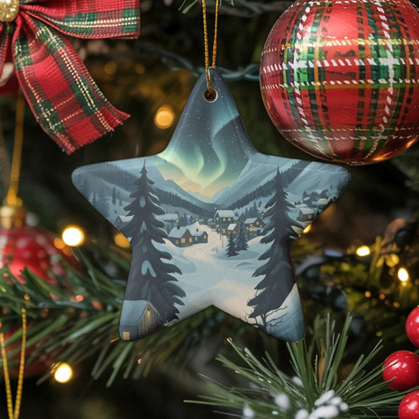 Winter Aurora Keepsake, Northern Lights Village Star Ornament, Ceramic Christmas Star Ornament, Holiday Star Ornament, Winter