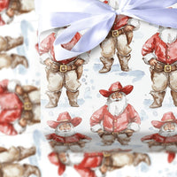 Wild West Watercolor Santa Gift Wrap, Cowboy Santa Christmas Wrapping Paper, Rustic Chaps Santa Wrapping Paper, Country Holiday Gift Wrap