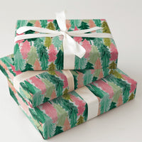 Watercolor Pine Tree Holiday Gift Wrap, Pink and Green Christmas Tree Wrapping Paper, Modern Pastel Christmas Wrapping Paper, Holiday Wrap