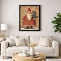 Rustic Vintage Christmas Canvas, Folk Art Santa Claus Canvas Print, Farmhouse Holiday Wall Art, Distressed Santa Canvas Wall Decor