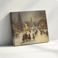 Snowy Village Canvas Print, Vintage Christmas Canvas Wall Art, Winter Ice Skating Canvas Art, Festive Holiday Wall Decor, Seasonal Xmas Present