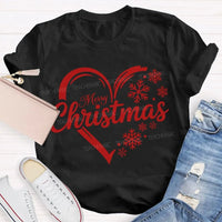 Festive Holiday Snowflake Christmas Shirt, Christmas Snowflakes and Hearts T-Shirt, Adorable Winter Graphic Tee, Holiday Present Christmas T-Shirt