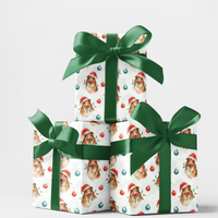 Santa Hat Collie Gift Wrap, Collie Dog Christmas Wrapping Paper, Adorable Collie Holiday Wrapping Paper, Dog Lover Xmas Present Wrap Roll