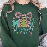 Pastel Pink Tree Holiday Crewneck, Coquette Christmas Tree Bow Sweatshirt, Preppy Coquette Xmas Sweater, Adorable Winter Holiday Pullover