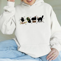Festive Holiday Kitten Hooded Sweatshirt, Christmas Black Cat Hoodie, Adorable Winter Black Cat Sweater, Comfy Christmas Cat Pullover Hoodie