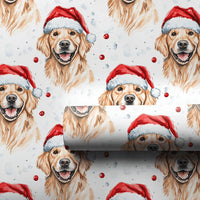 Watercolor Dog Holiday Gift Wrap, Golden Retriever Christmas Wrapping Paper, Xmas Puppy Present Wrap, Pet Lover Winter Decor