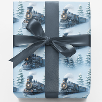 Winter Locomotive Gift Wrap, Frostline Express Train Wrapping Paper, Vintage Christmas Train Present Wrap, Holiday Gift Wrapping Paper Roll