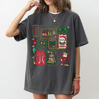 Retro School Supplies Holiday Tee, Merry Teacher Christmas T-Shirt, Festive Classroom Graphic Shirt, Adorable Winter Xmas Teacher Present Tee
