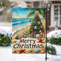 Tropical Merry Christmas Yard Flag, Beach Christmas Garden Flag, Double Sided Coastal Holiday Lawn Flag, Ocean Lover Winter Yard Decor