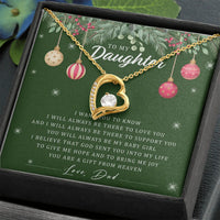 Forever Love CZ Pendant Necklace, To My Daughter Heart Necklace, 14K Gold Finish Jewelry, Sentimental Christmas Present for Daughter from Dad