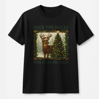 Deck the Halls Buck Deer Shirt, Hunting Christmas T-Shirt, Humorous Hunter Holiday Tee, Outdoor Hunting Season Graphic T-Shirt Present