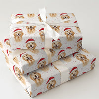 Christmas Dog Gift Wrap, Santa Hat Golden Retriever Wrapping Paper, Holiday Puppy Confetti Present Wrap, Xmas Dog Lover Wrapping Paper