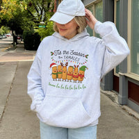 Humorous Mexican Food Christmas Hoodie, Tis the Season for Tamales Hoodie, Retro Foodie Holiday Hooded Sweatshirt, Tamale Lover Pullover Hoodie