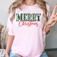 Green Buffalo Plaid Christmas Shirt, Merry Christmas T-Shirt, Retro Holiday Graphic Tee, Festive Winter Season Crewneck T-Shirt Present