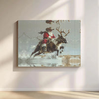 Rodeo Reindeer Riding Canvas Print, Western Cowboy Santa Claus Canvas Wall Art, Humorous Country Christmas Art, Rustic Holiday Wall Decor