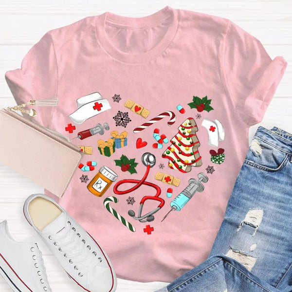 Nurse Hat Tree Holiday Shirt, School Nurse Christmas T-Shirt, Festive School Nurse Graphic Tee, Merry Christmas Nurse T-Shirt