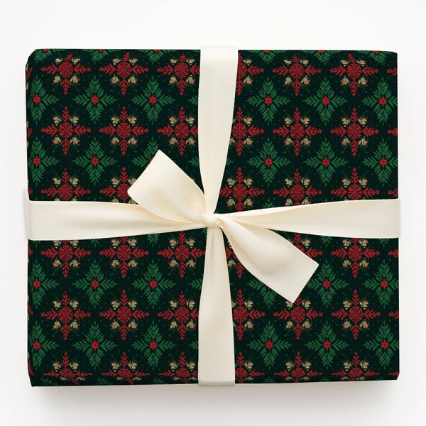 Green Fair Isle Christmas Gift Wrap, Nordic Snowflake Wrapping Paper, Comfy Sweater Holiday Wrapping Paper, Festive Winter Gi