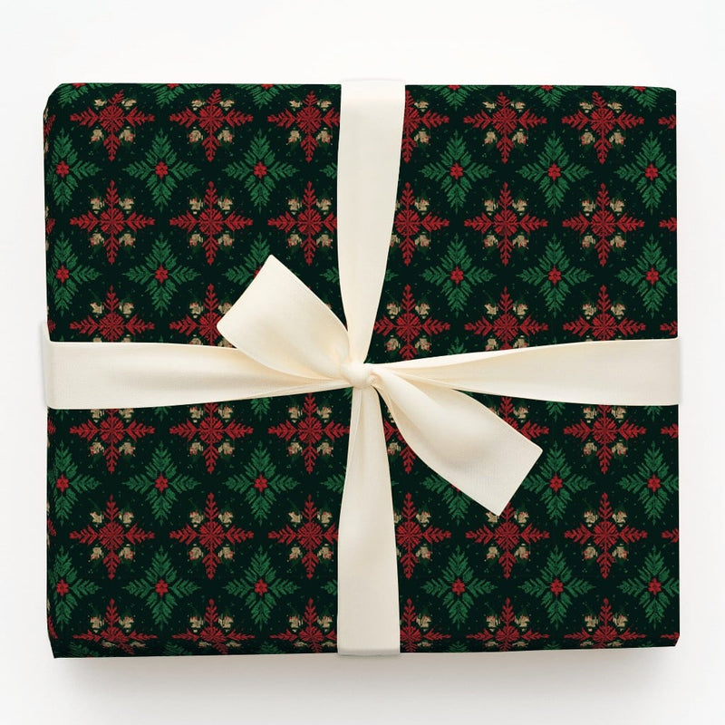 Green Fair Isle Christmas Gift Wrap, Nordic Snowflake Wrapping Paper, Comfy Sweater Holiday Wrapping Paper, Festive Winter Gift Wrap
