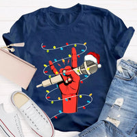 Festive Singer Holiday Graphic Tee, Christmas Microphone Santa Hat Shirt, Music Lover Christmas T-Shirt, Vocalist Musician Xmas Present