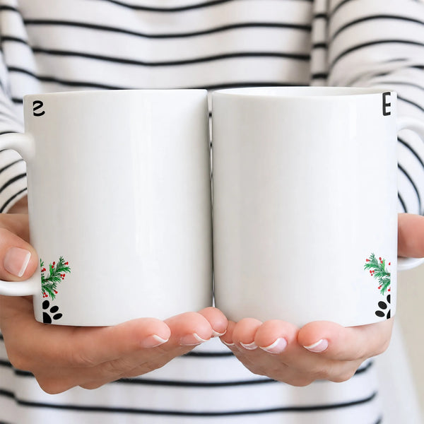 Festive Paw Print Holiday Wreath Mug, Bernese Mountain Dog Christmas Mug, Berner Winter Dog Mom Coffee Cup, Xmas Pet Lover Pr