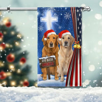 Patriotic Dog Christmas Yard Flag, God Bless America Golden Retriever Garden Flag, Double-Sided Holiday Lawn Banner, Pet Flag