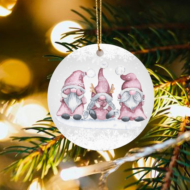Nordic Reindeer Holiday Ceramic Ornament, Pink Gnome Christmas Ornament, Festive Adorable Gnome Tree Ornament, Winter Holiday Family Keepsake