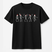 Santa Hat Holiday Graphic Tee, Dancing Skeleton Christmas T-Shirt, Humorous Spooky Xmas Skeleton Shirt, Festive Winter Party Apparel