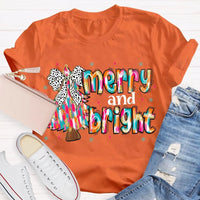 Festive Holiday Graphic Tee, Merry and Bright Tie Dye Tree Shirt, Christmas Tree T-Shirt, Retro Xmas Party Top, Family Holiday Present Tee