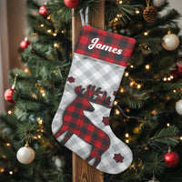 Rustic Plaid Holiday Stocking, Buffalo Plaid Reindeer Christmas Stocking, Personalized Christmas Stocking, Custom Family Fireplace Decor