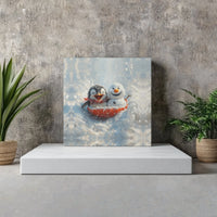 Cartoon Winter Scene Canvas Art, Adorable Penguin and Snowman Square Canvas, Kids Nursery Penguin Canvas Print, Holiday Christmas Wall Decor