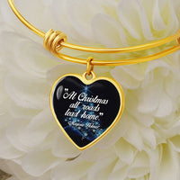 Christmas Holiday Charm Bangle, All Roads Lead Home Heart Bangle Bracelet, Silver Tone Festive Heart Bangle, Xmas Present for Her
