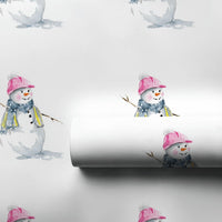 Pink Beanie Winter Gift Wrap, Watercolor Snowman Wrapping Paper, Adorable Christmas Holiday Paper, Snowman Present Wrap, Festive Wrapping Paper