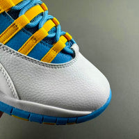 High Top Sneakers, White Blue Yellow Colorway, Leather Footwear, Lace Up Design, Casual Gift for Sneaker Fans