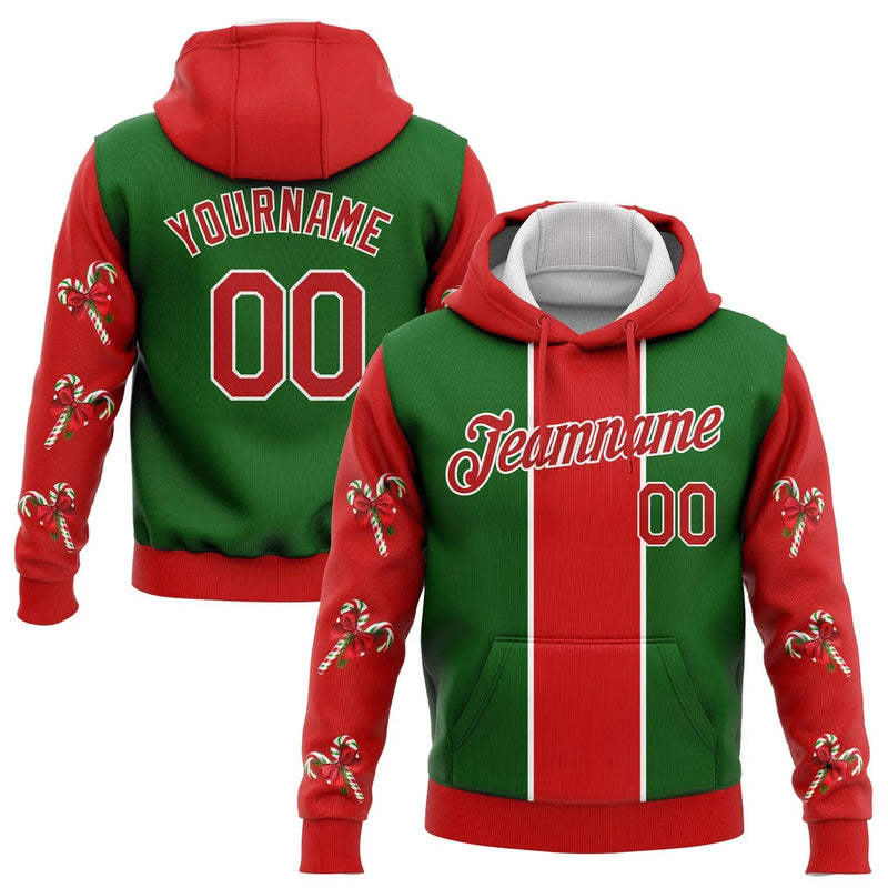 3D Candy Cane Holiday Sweatshirt, Custom Christmas Hoodie, Personalized Name and Number Sports Pullover Hoodie, Xmas Present