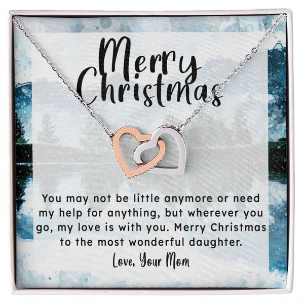 Linked Heart Pendant from Mom, Daughter Christmas Interlocking Hearts Necklace, Cubic Zirconia Surgical Steel Holiday Jewelry
