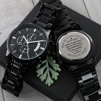 Mens Chronograph Watch, Engraved Black Chronograph Watch for Son, Stainless Steel Wrist Watch, Son Birthday Present, Christmas Keepsake Present