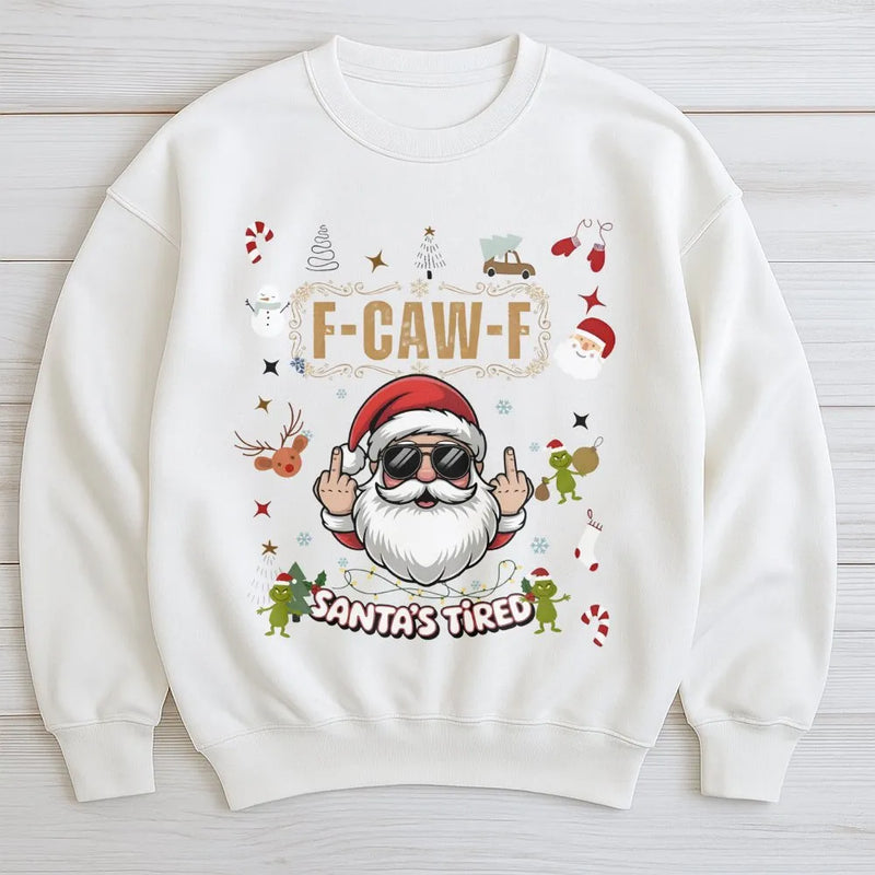 Humorous Rude Santa Middle Finger Sweater, Santa's Tired Sweatshirt, Humorous Xmas Holiday Crewneck, Sarcastic Christmas Pullover Gag Present