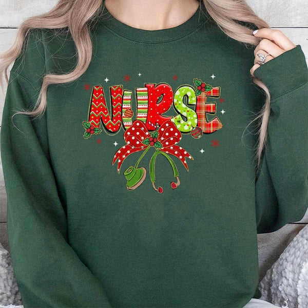 Plaid Stethoscope Holiday Crewneck, Christmas Nurse Sweatshirt, Adorable Xmas Nurse Sweater, Nursing School Graduation Presen