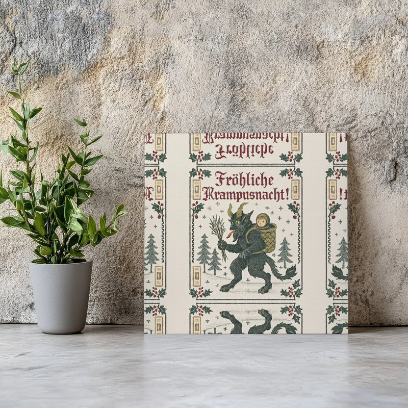 Vintage Fröhliche Krampusnacht Canvas Print, Krampus Square Canvas, Gothic Christmas Wall Art, Folk Art Folklore Canvas, Holiday Present