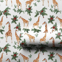 Watercolor Safari Gift Wrap, Christmas Giraffe Wrapping Paper, Holly Berries Wrapping Paper Roll, Holiday Animal Gift Wrap