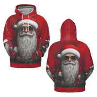 Humorous Santa Claus Christmas Hoodie, Cool Santa Sunglasses Hoodie, Retro Holiday Graphic Hoodie, Xmas Party Pullover, Adorable Holiday Present