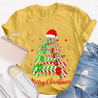 Festive Merry Tree Graphic Tee, Christmas Candy Tree T-Shirt, Holiday Candy Cane Christmas Shirt, Adorable Winter Apparel, Christmas Present