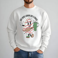 Lookin Like A Snack Sweater, Christmas Tree Cake Sweatshirt, Humorous Holiday Snack Graphic Crewneck, Retro Xmas Tree Cake Present Sweatshirt
