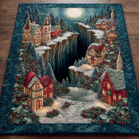 Snowy Twilight Cottage Rug, Christmas Village Area Rug, Winter Landscape Floor Mat, Comfy Holiday Accent Rug, Flannel Seasonal Home Decor