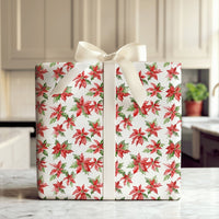 Red Floral Christmas Gift Wrap, Watercolor Poinsettia Wrapping Paper, Winter Floral Present Paper, Holiday Wrapping Paper, Xmas Gift Wrap